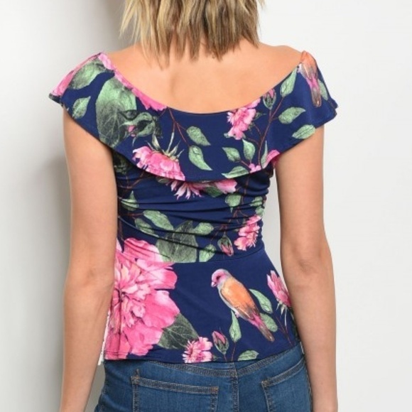 Navy Blue Floral Top - Picture 2 of 2